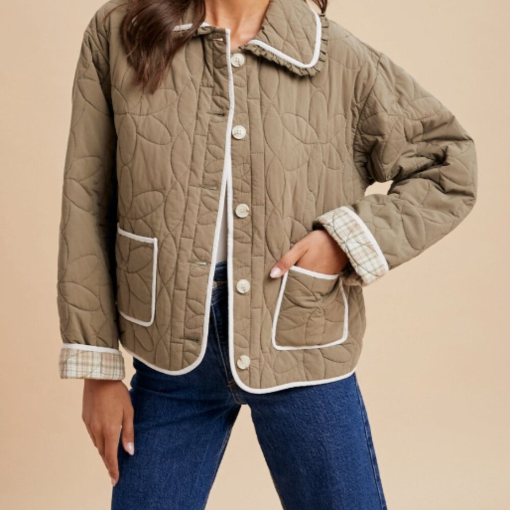 NWT Floral Quilted Collard Jacket